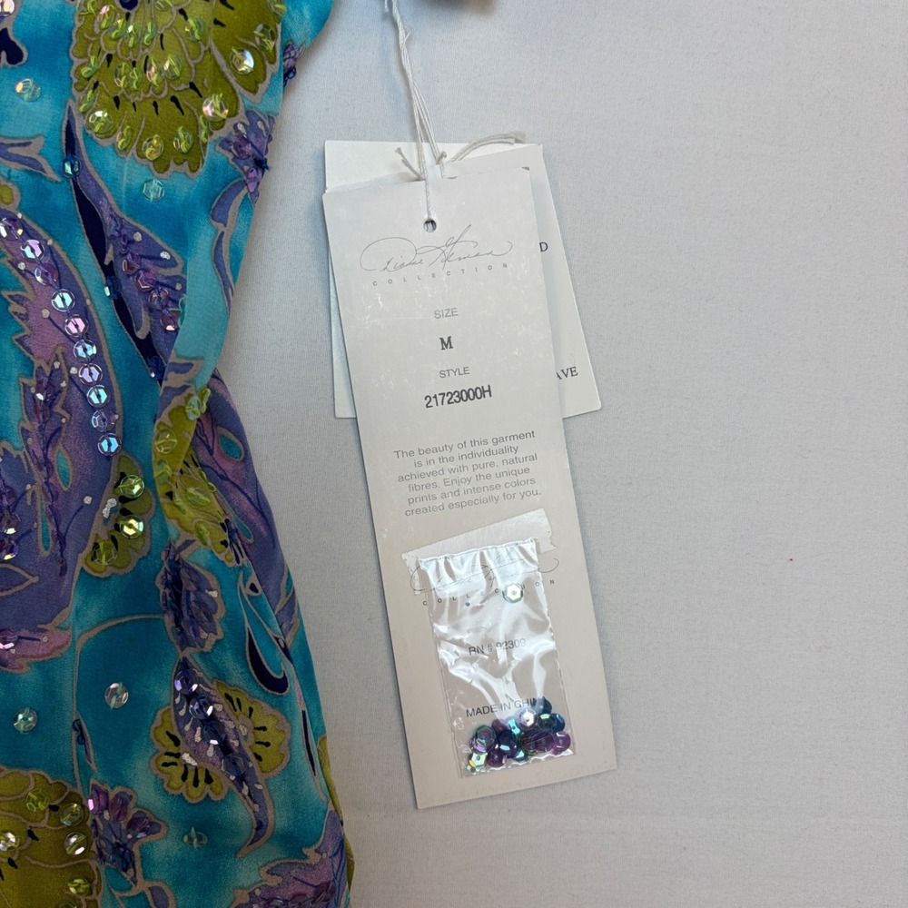 NWT Diane Gilman Silk Sequin Floral Paisley Button Up Shirt Blue Womens Medium - Picture 5 of 6